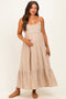Taupe/ Off White Striped Sleeveless Ruffle Hem Maternity Maxi Dress