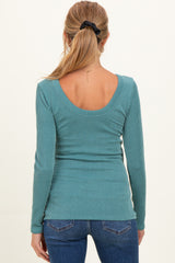 Forest Green Ribbed Scoop Neck Long Sleeve Maternity Top
