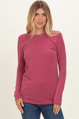 Mauve Ribbed Scoop Neck Long Sleeve Maternity Top