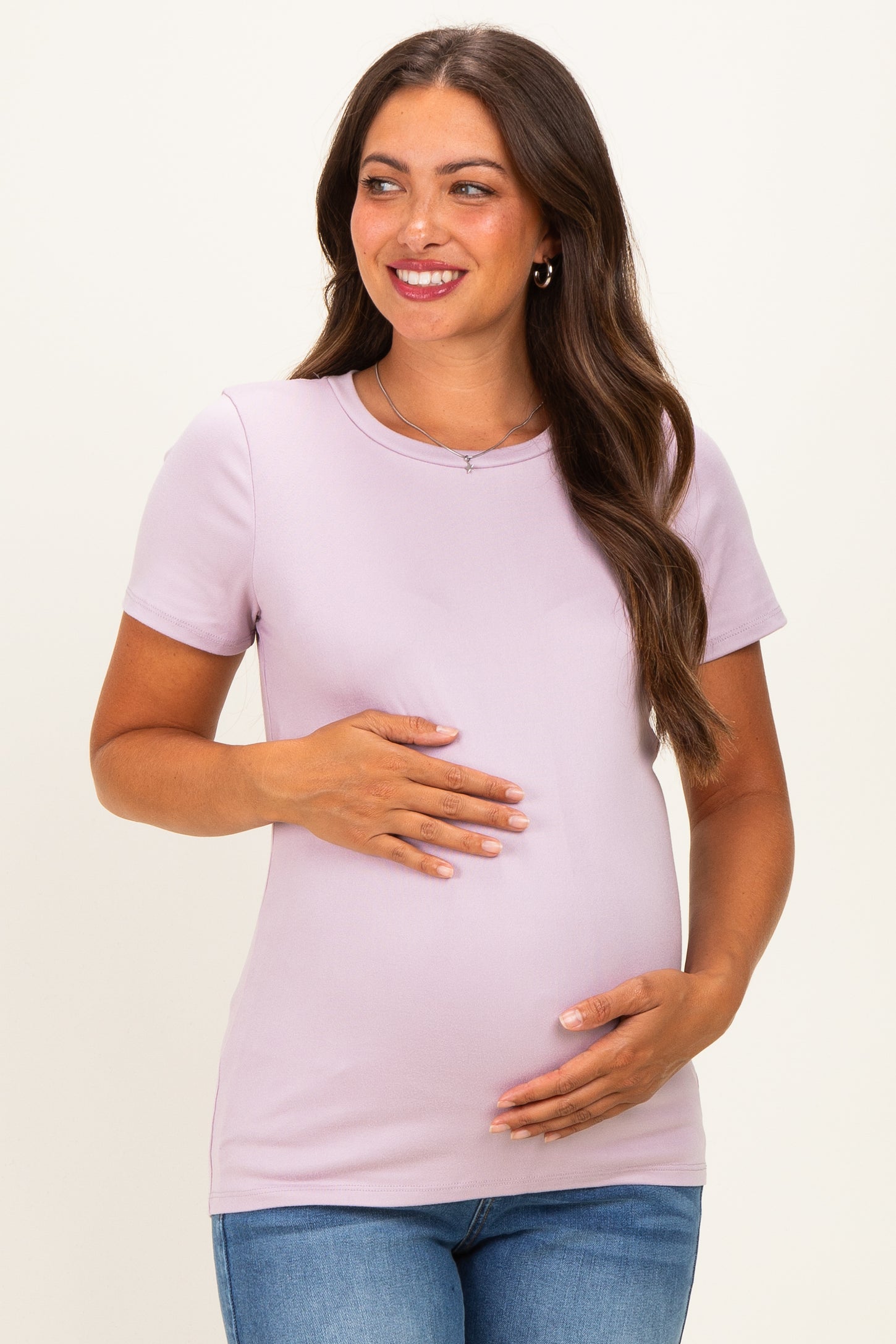 Lavender Basic Crew Neck Maternity Tee