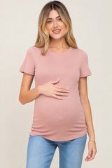 Mauve Basic Crew Neck Maternity Tee