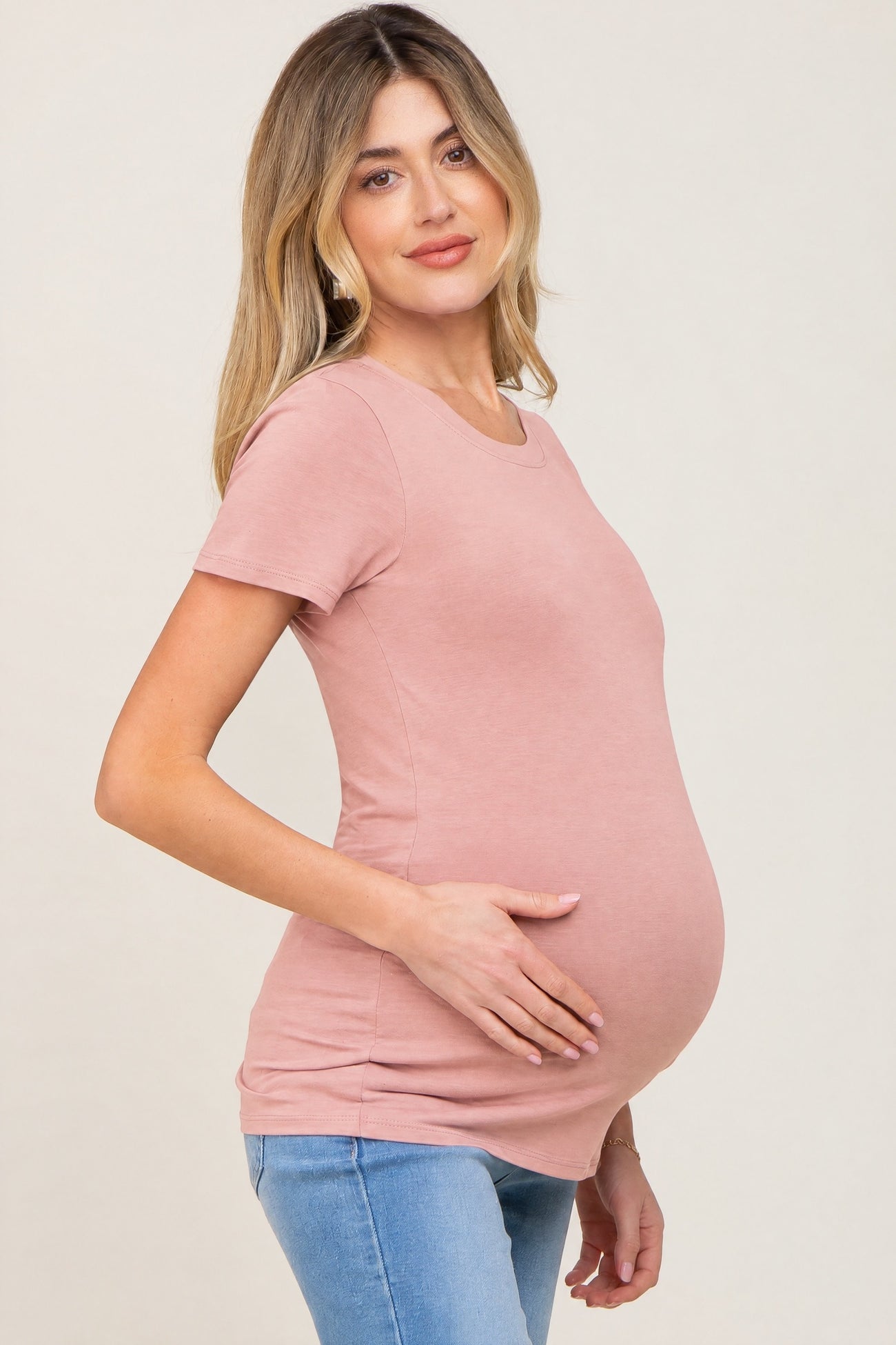 Mauve Basic Crew Neck Maternity Tee