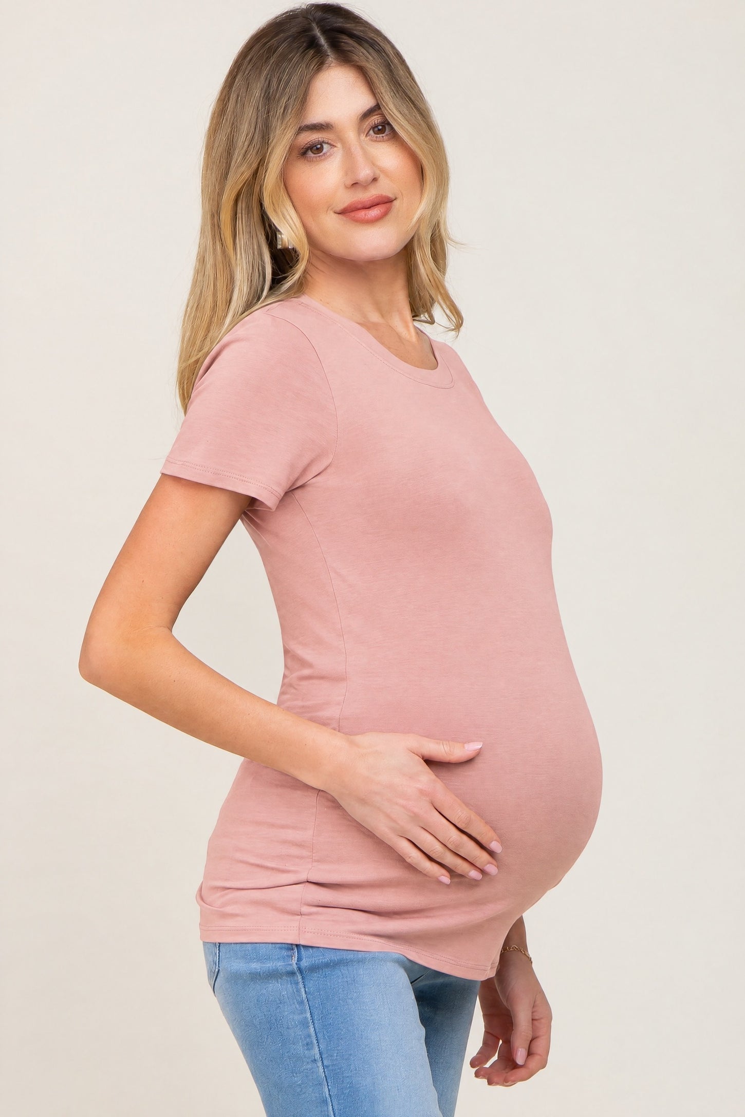 Mauve Basic Crew Neck Maternity Tee