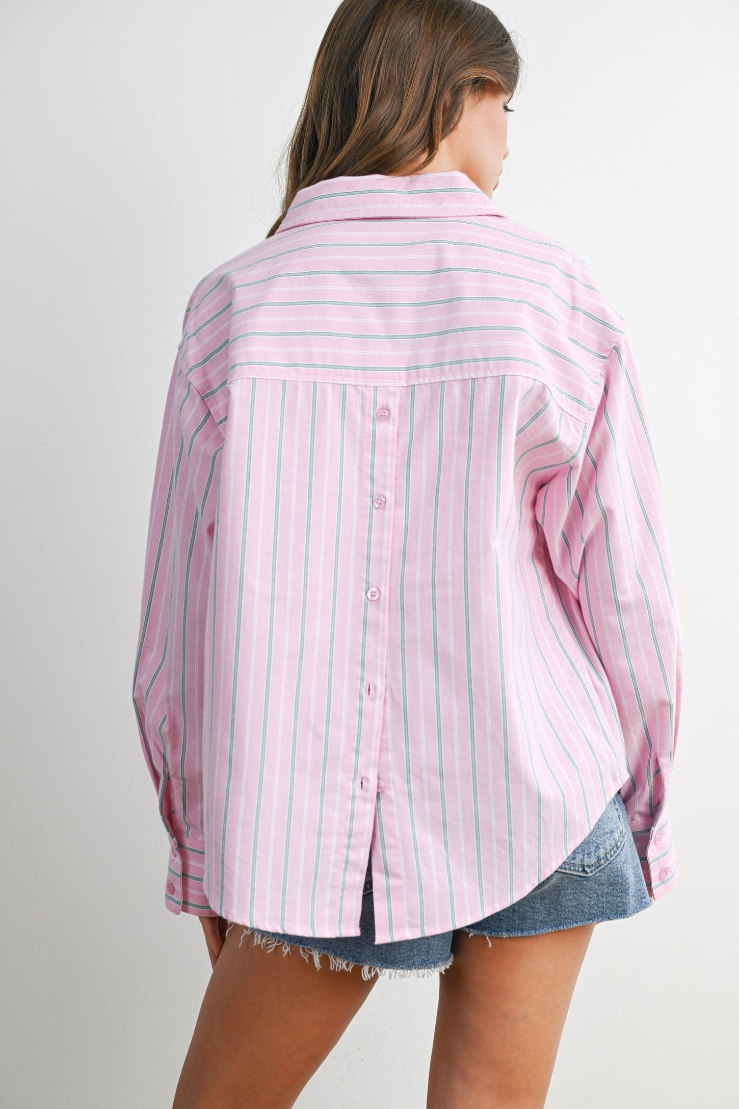Pink Striped Long Sleeve Button Down Shirt