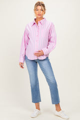 Pink Striped Long Sleeve Button Down Maternity Shirt