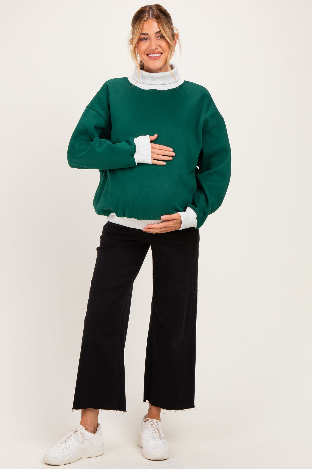 Green Colorblock Cowl Neck Maternity Sweatshirt