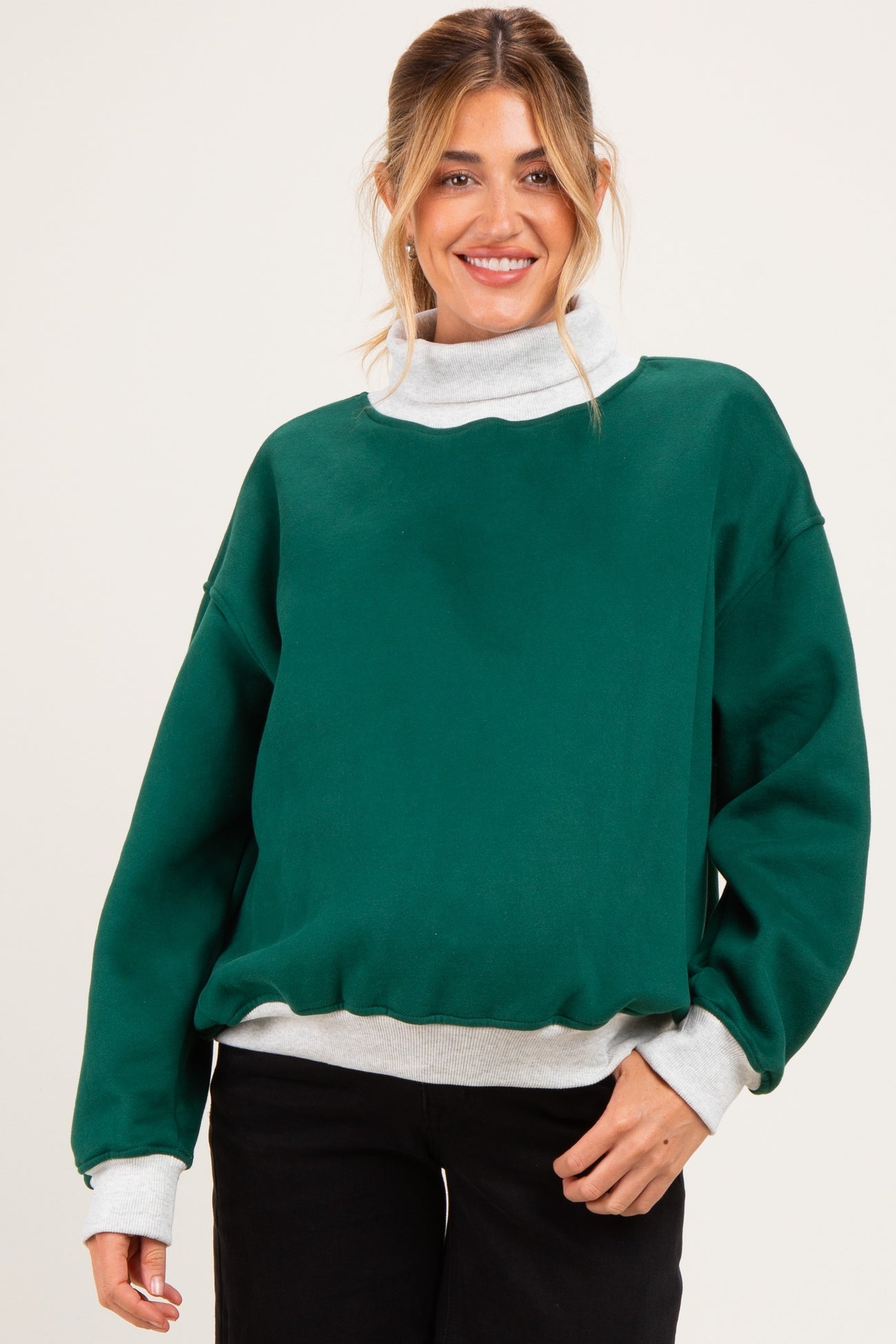 Green Colorblock Cowl Neck Maternity Sweatshirt