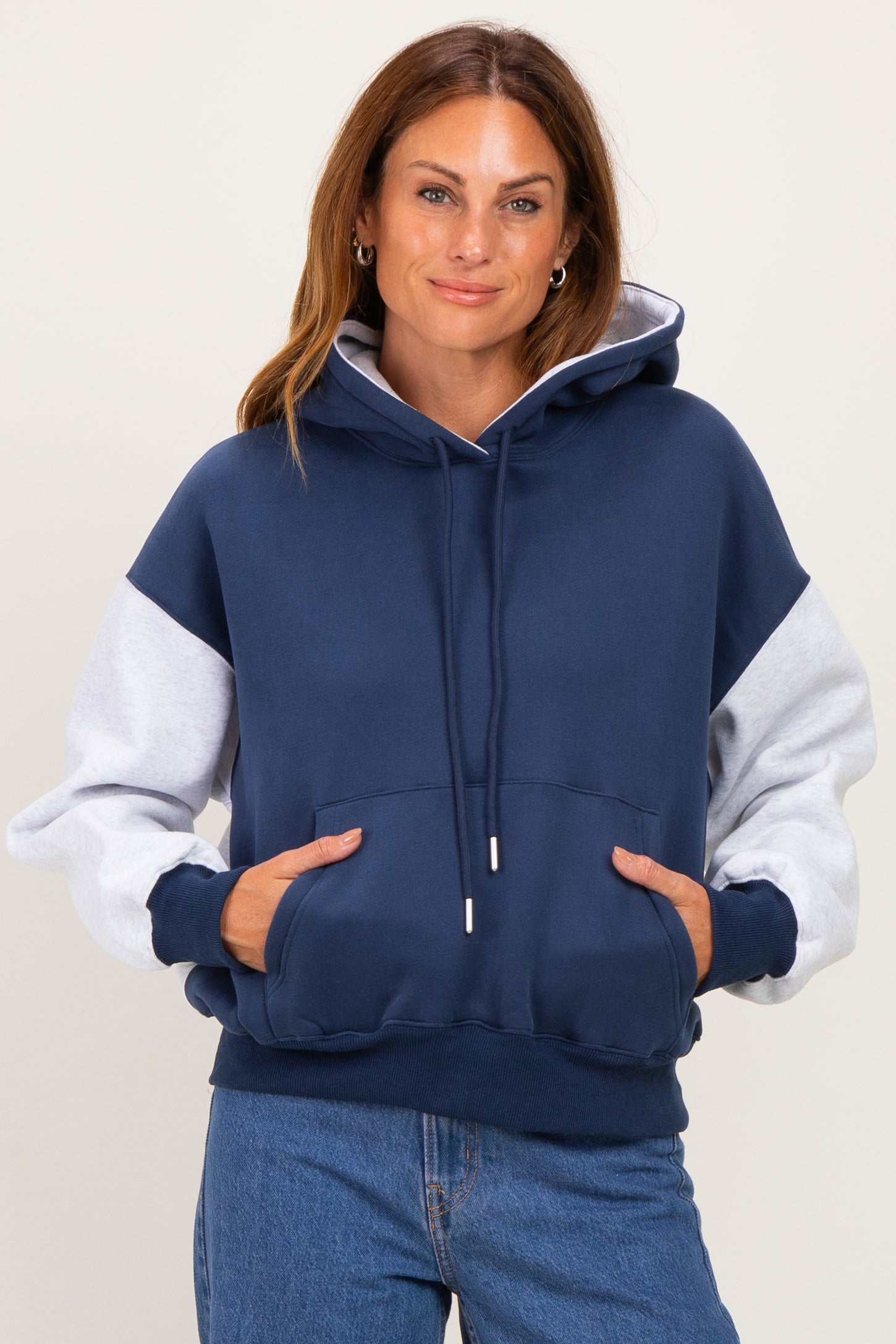 Navy Colorblock Maternity Pullover Hoodie