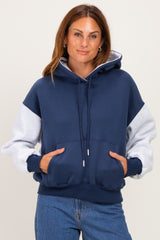 Navy Colorblock Maternity Pullover Hoodie