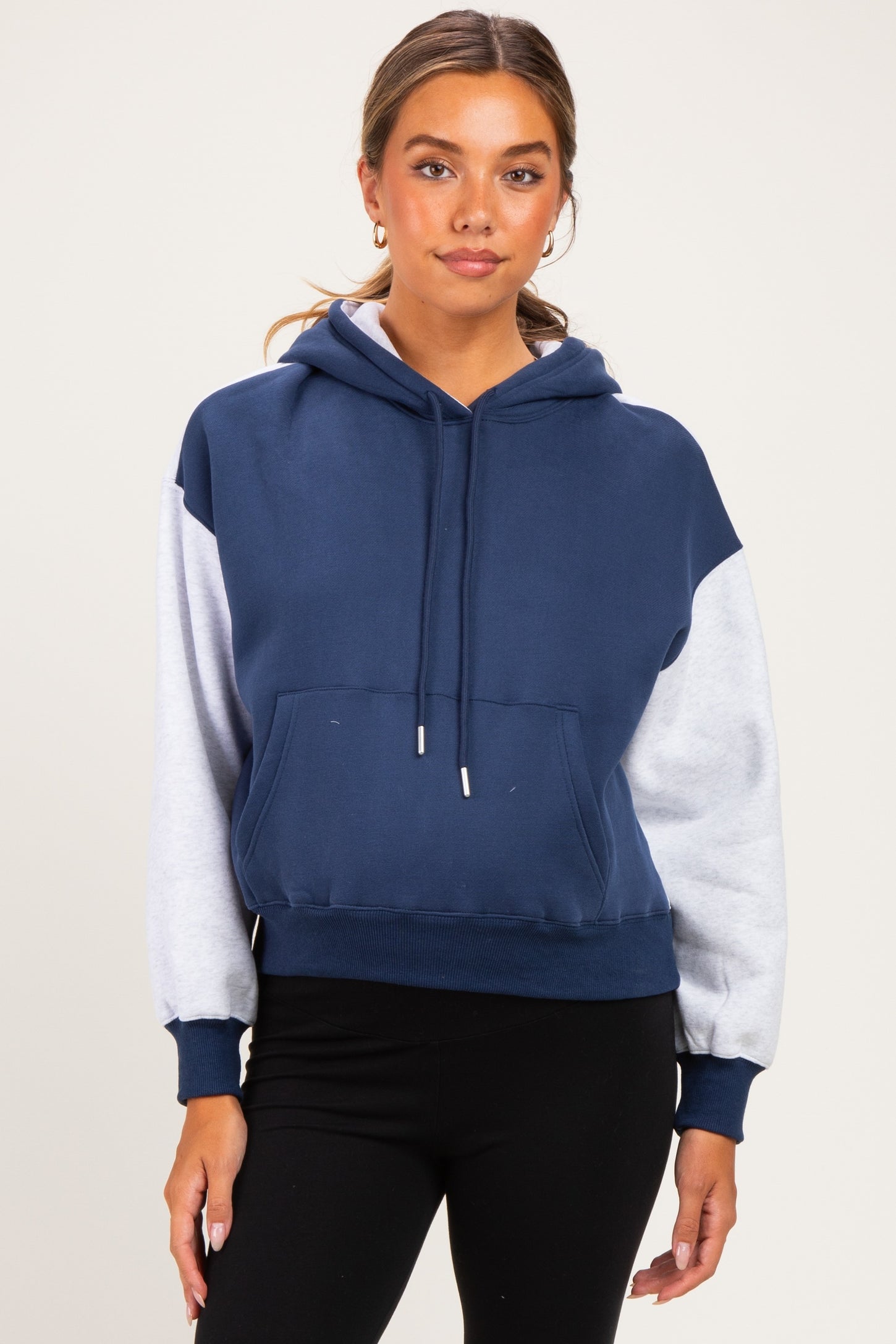 Navy Colorblock Maternity Pullover Hoodie