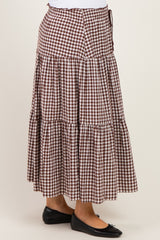 Brown Gingham Tiered Maternity Maxi Skirt