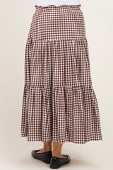 Brown Gingham Tiered Maternity Maxi Skirt