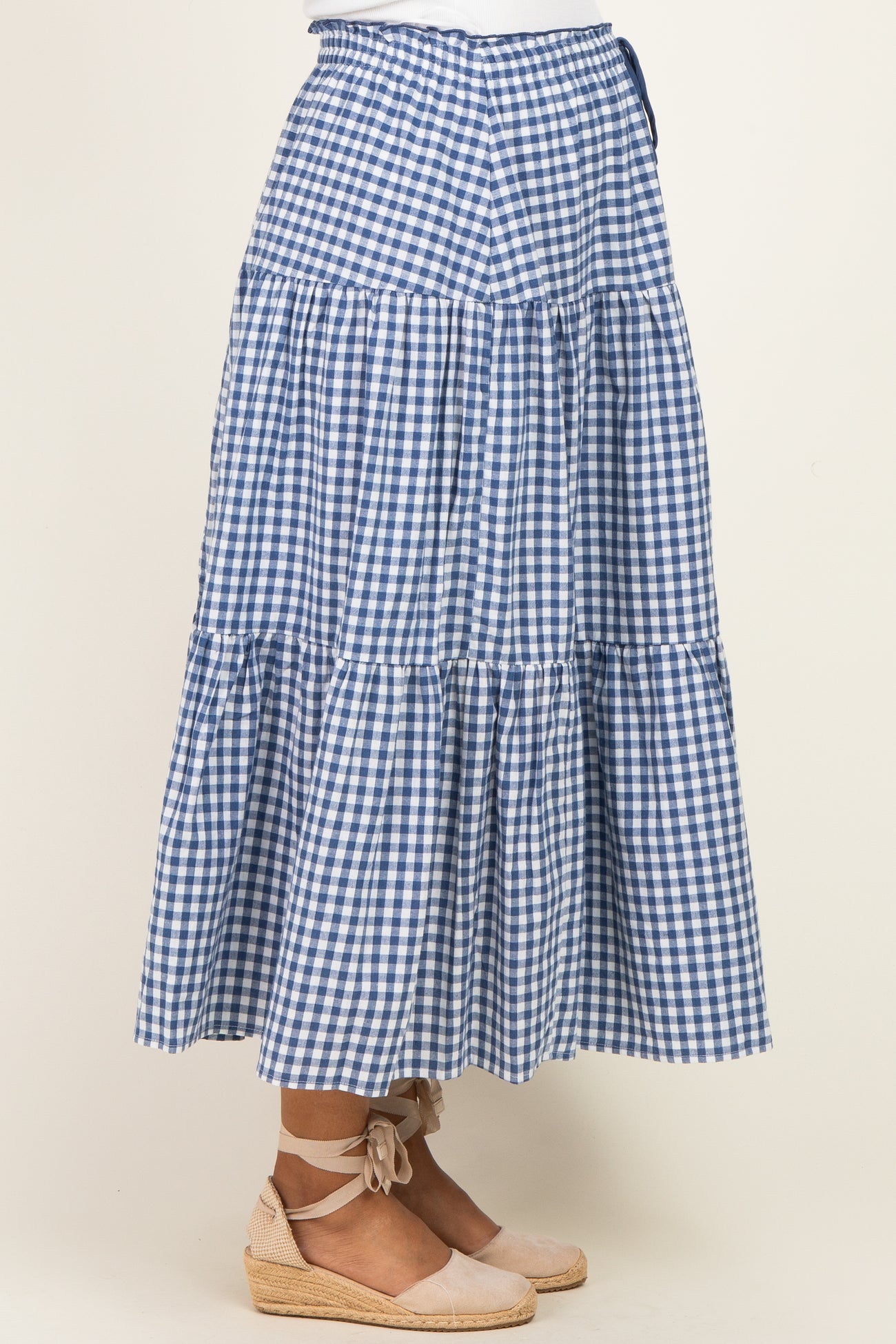 Navy Gingham Tiered Maternity Maxi Skirt