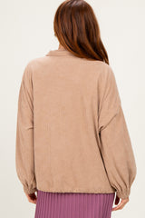 Khaki Oversized Corduroy Zipper Jacket