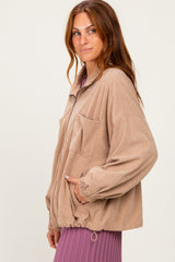Khaki Oversized Corduroy Zipper Jacket