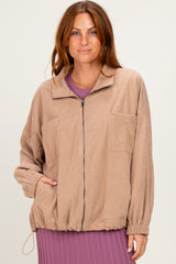 Khaki Oversized Corduroy Zipper Jacket