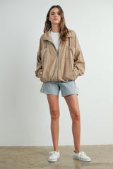 Khaki Oversized Corduroy Zipper Jacket