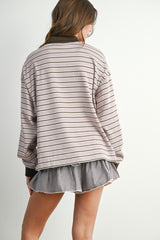 Mauve Striped Long Sleeve Polo Top