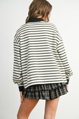 Ivory Striped Long Sleeve Polo Top