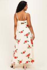 Cream Floral Thin Strap Maternity Midi Dress
