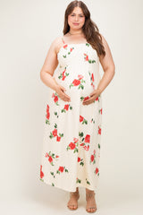 Cream Floral Thin Strap Maternity Plus Midi Dress