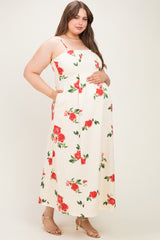 Cream Floral Thin Strap Maternity Plus Midi Dress