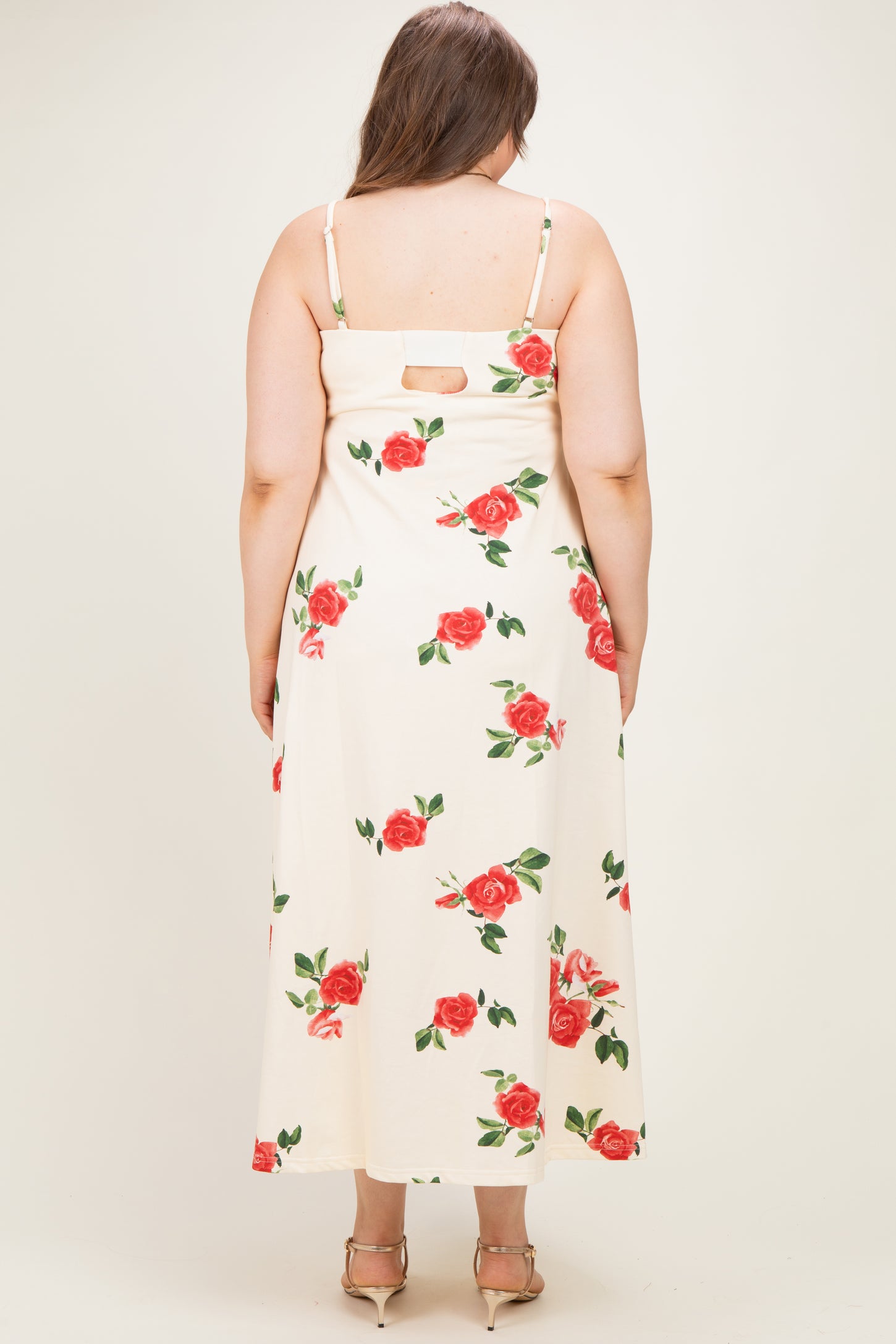 Cream Floral Thin Strap Maternity Plus Midi Dress