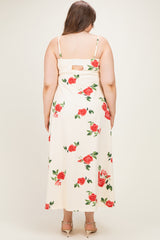 Cream Floral Thin Strap Maternity Plus Midi Dress