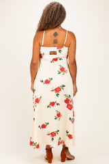 Cream Floral Thin Strap Plus Midi Dress