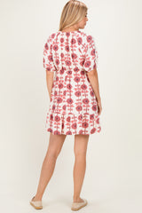 Rose Floral V Neck Puff Sleeve Ruffle Mini Dress