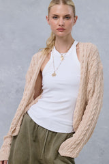 Beige Dolman Sleeve Boho Cable Knit Maternity Cardigan