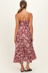 Wine Floral V-Neck Twist Front Cut Out Maternity Maxi Dress