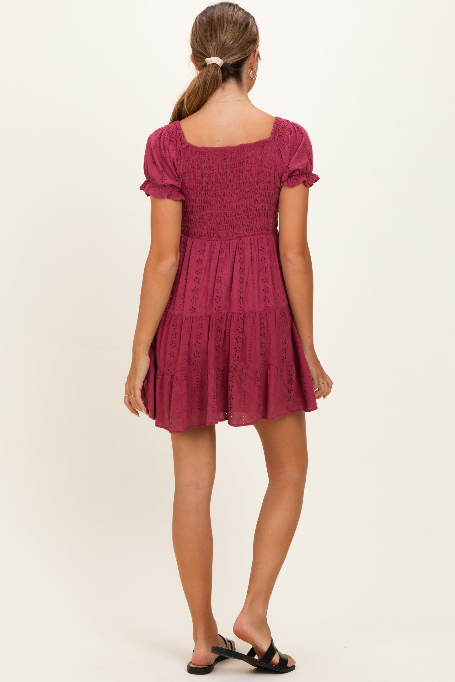 Dried Rose Smocked Eyelet Lace Maternity Mini Dress