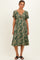 Olive Floral Short Sleeve V-Neck Twist Front Maternity Midi Dress