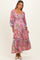 Pink Patchwork Print Smocked Tiered Maternity Maxi Dress