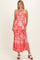 Coral Pink Floral Smocked Strapless Midi Dress