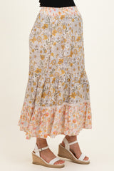 Lemon Mixed Floral Smocked Waist Maternity Maxi Skirt