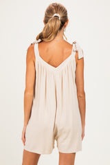Oatmeal Gingham Shoulder Strap Maternity Romper