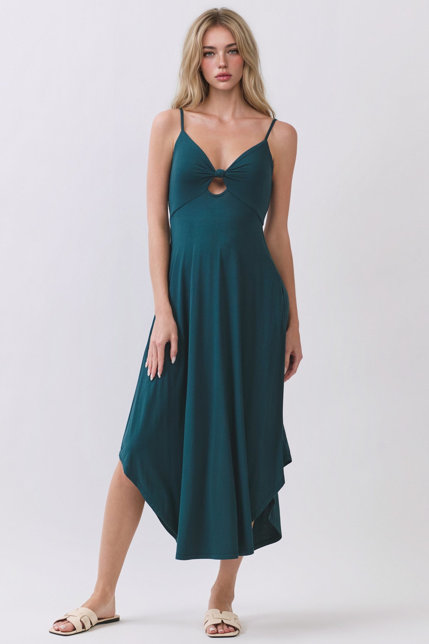 Hunter Green Solid V-Neck Cami Dress