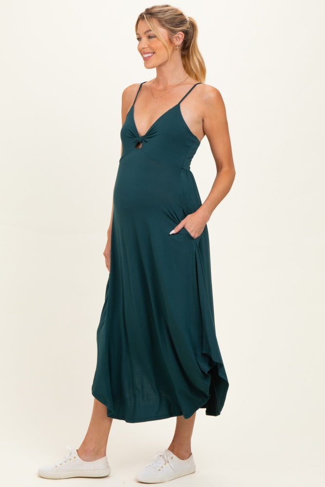 Hunter Green Solid V-Neck Cami Maternity Dress