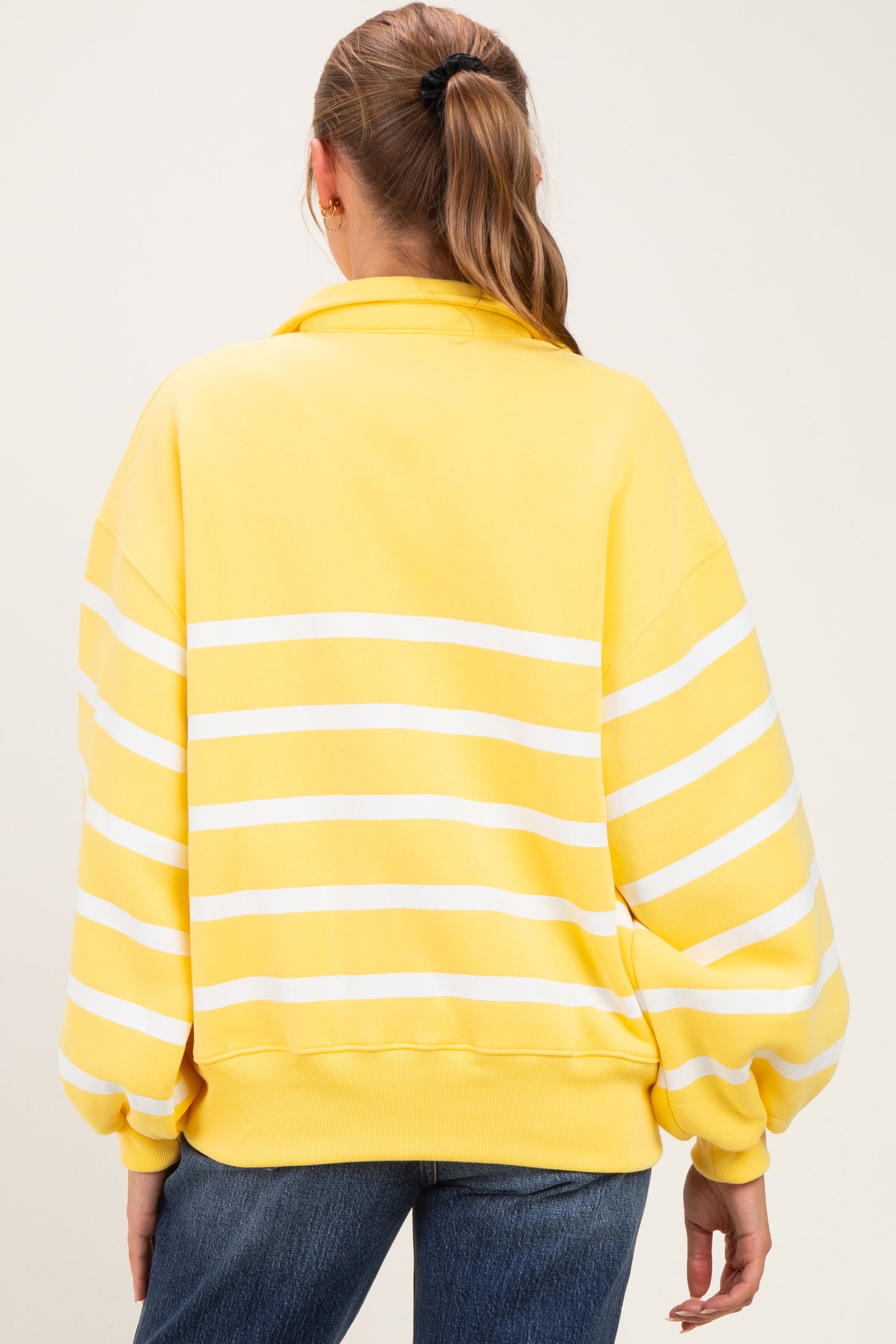 Light Yellow Striped Snap Button Maternity Pullover