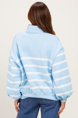 Light Blue Striped Snap Button Pullover