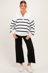 White Striped Snap Button Maternity Pullover