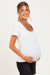 Off White Lace Trim Ribbed Maternity Top