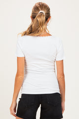 Off White Lace Trim Ribbed Maternity Top