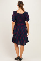 Navy Polka Dot Puff Sleeve Maternity Dress