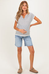 Plum Split Neck Striped Knit Maternity Top