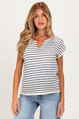 Plum Split Neck Striped Knit Maternity Top