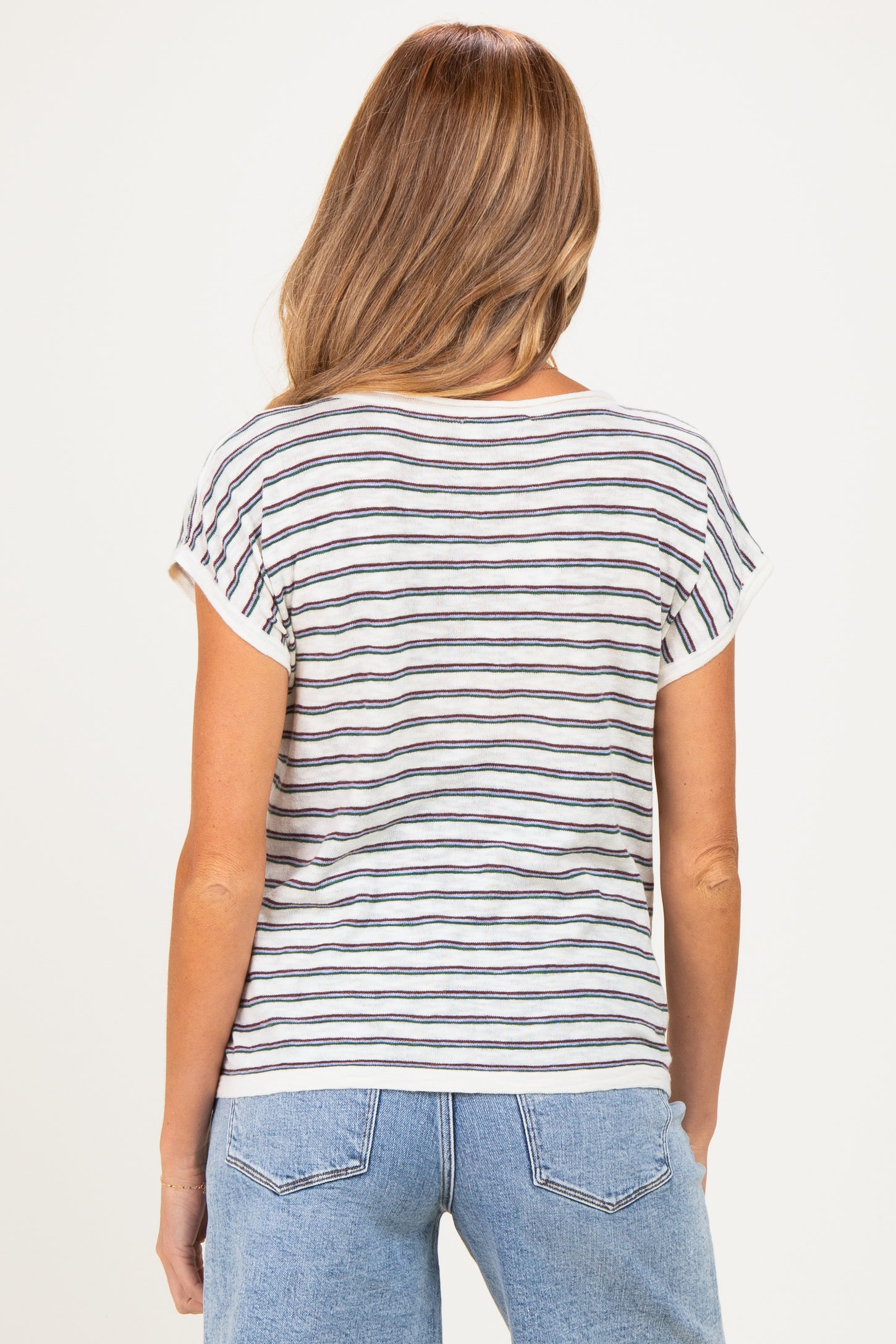 Plum Split Neck Striped Knit Maternity Top