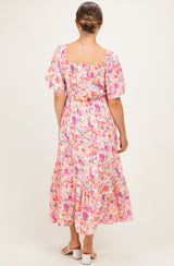 Coral Sweetheart Flutter Sleeve Floral Maternity Maxi Dress